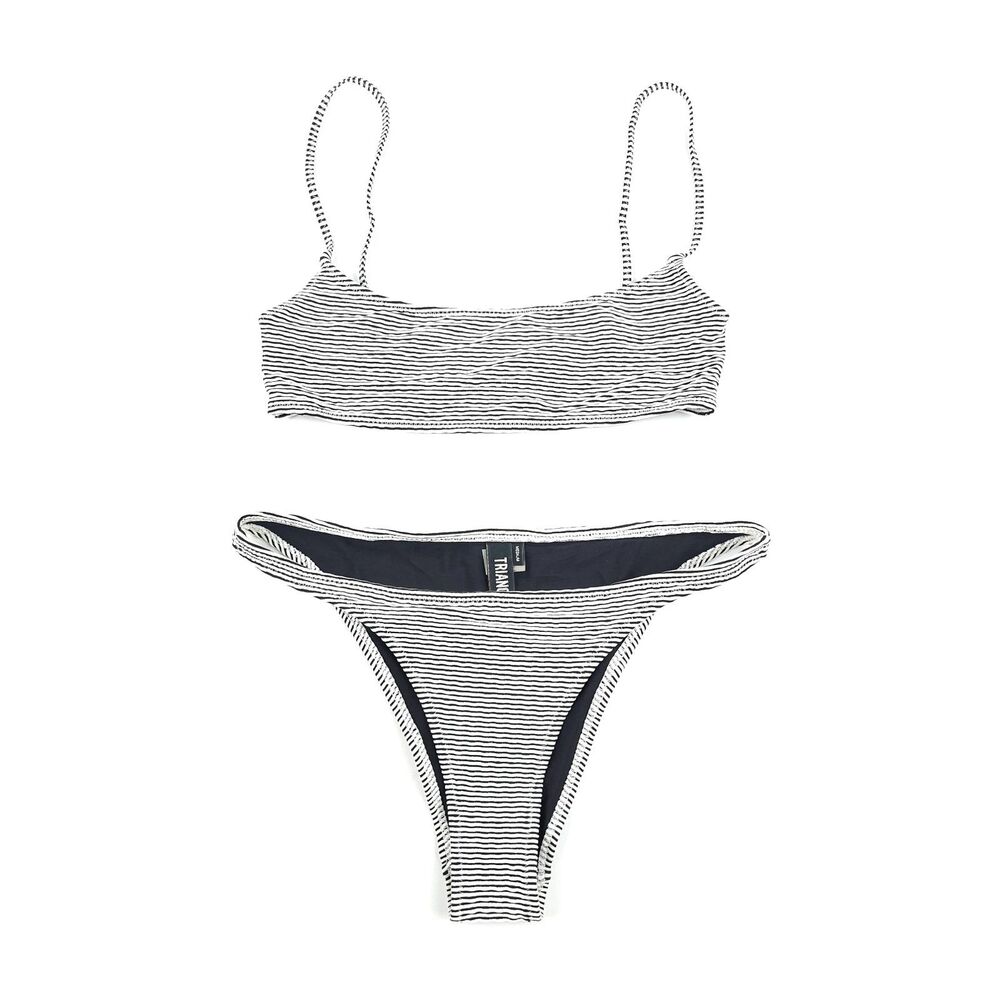 TRIANGL Textured Stripe Micro Bikini Two Piece Set Black and White Coconut Girl
